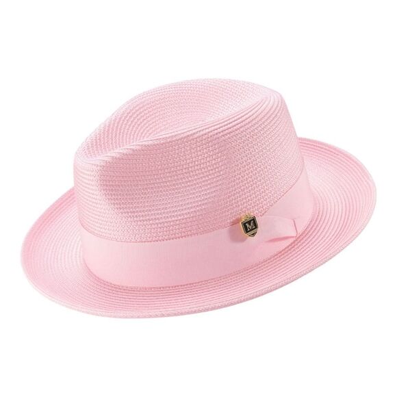 MONTIQUE MENS PINK WIDE BRIM PINCH FEDORA HAT W/ MATCHING GROSGRAIN RIBBON H42 - Picture 2 of 2